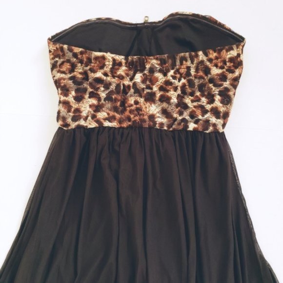 Sans Souci Leopard Animal Print Y2K High Low Strapless Dress size M - Picture 3 of 11